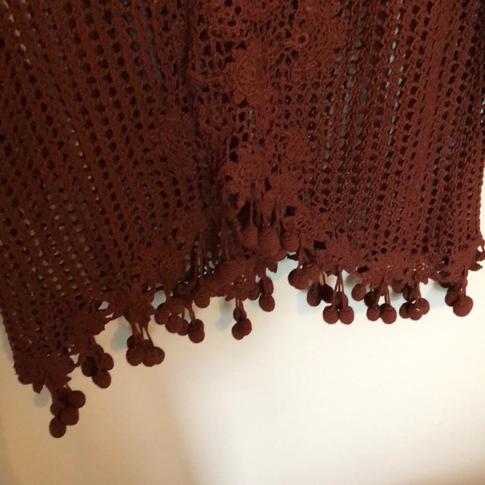 Crochet Openwork Women's Sweater Cardigan - Rust - Picture 3 of 6